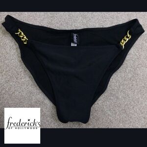 NWOT - Frederick's of Hollywood Black Swim Bikini Bottom with Gold Chain Sides